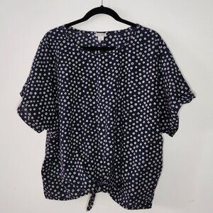 J. by J.Crew Navy Floral Cotton Blouse – Size 3X